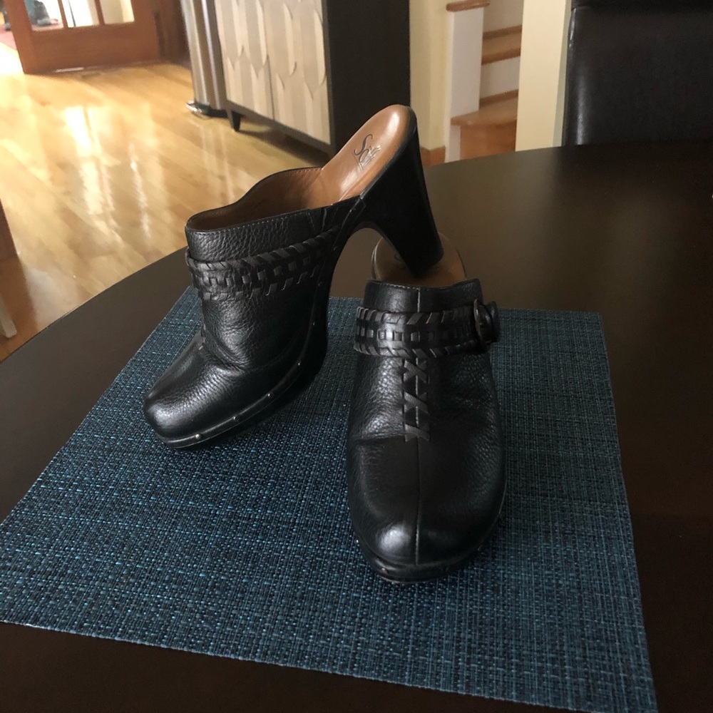 Black Leather Mules